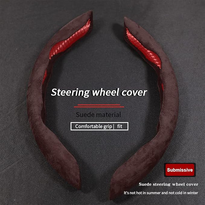 Car Steering Wheel Cover, Microfiber Suede Leather and Carbon Fiber Double Sided Design, Warm in Winter and Cool in Summer, Breathable Non Slip Segmented Protector for Most Cars (Turn Fur/Coffee)