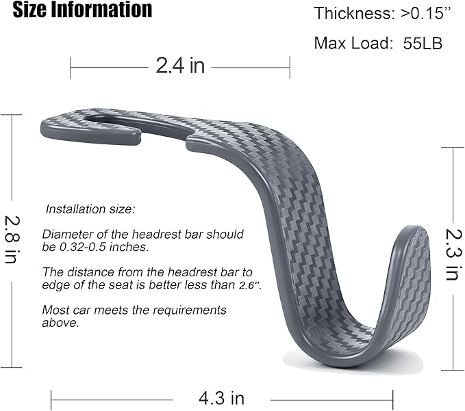 Amooca Car Seat Headrest Hook 4 Pack Hanger Universal Vehicle Car Storage Organizer for Handbag Purse Coat S Type Checkered Grey
