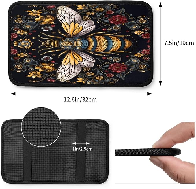 ANFXIEDU Bee with Queen 1 Car Center Console Cover, Armrest Pad Cover Universal Car Arm Rest Seat Storage Box Mat