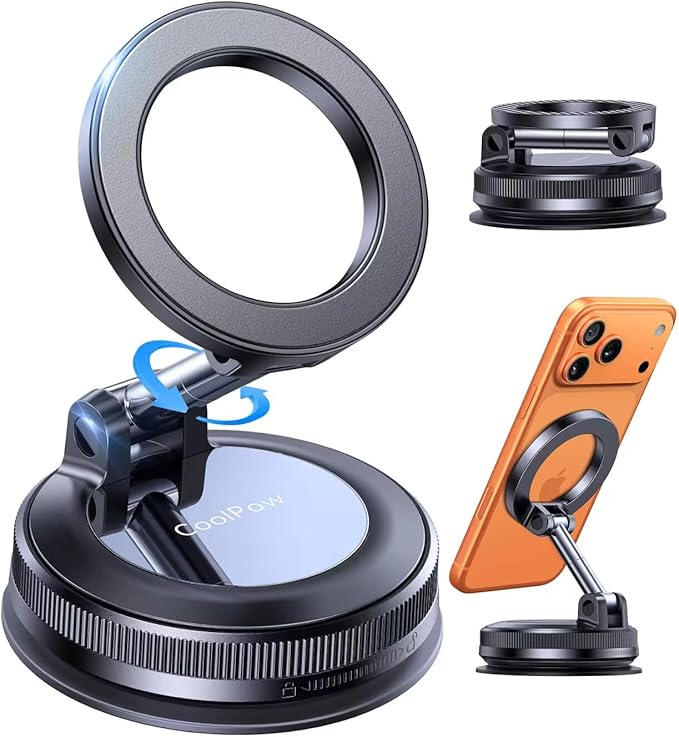 Coolpow【Newest Vacuum Magnetic Phone Holder for Car Phone Holder Mount【Movable Vacuum Suction】 Magsafe Car Mount Cell Phone Holders for Your Car Accessories Interior for Women Men for iPhone 17 16 15