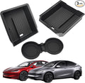 LEQEE Center Console Organizer Tray for Tesla Model Y Juniper Accessories 2025 2026 and Model 3 Highland Accessories 2024 2025 2026 for Tesla Accessories Cup Holder Matte Black (3PCS)