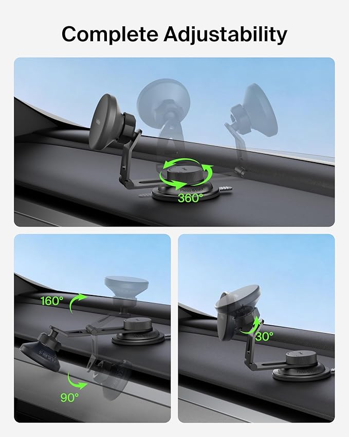 Belkin Wireless Car Charger, Magnetic Wireless Phone Mount for EV w/ 1M USB C Cable, Qi2 MagSafe Compatible Fast Charging for iPhone 17, Galaxy S25, Pixel 10, & More - Travel Accessories - Black