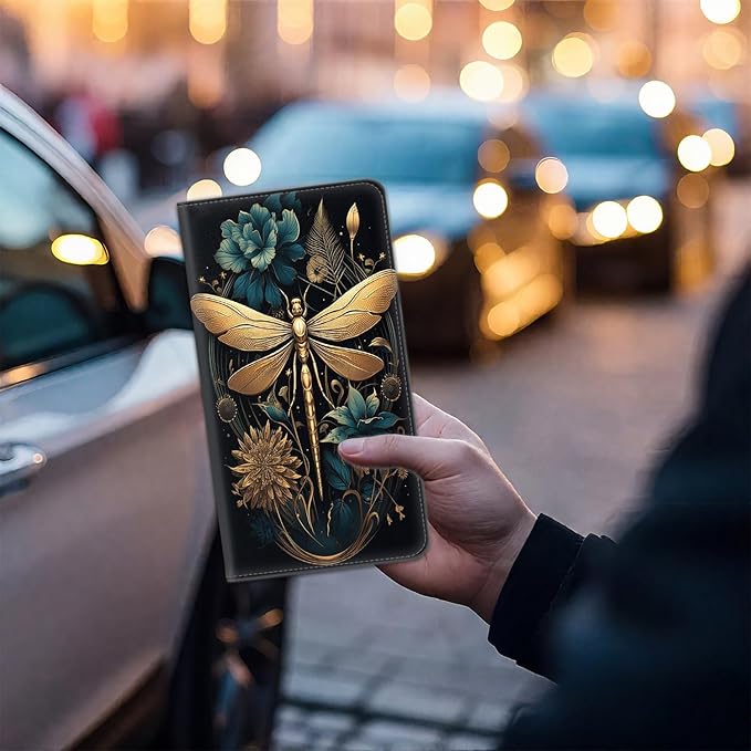 Car Document Holder with Magnetic Shut, Car Registration & Insurance Card Holder, Waterproof PU Leather Glove Box Organizer Vehicle Accessories Driver License for Women/Men, Dragonfly Art Pattern