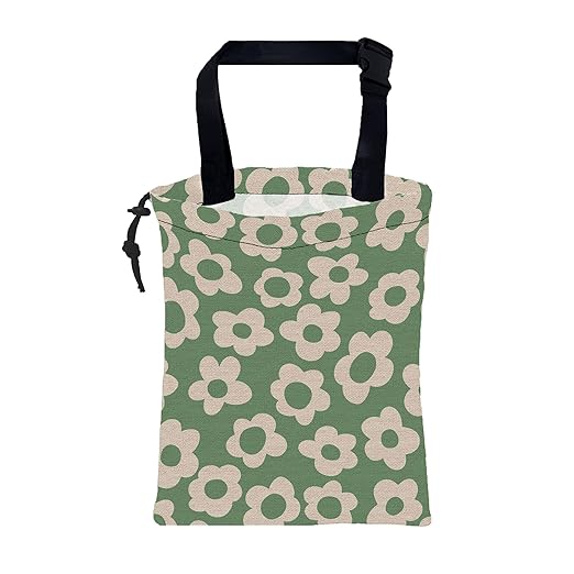 KXWQTRDD Car Garbage Bag Vintage Green Groovy Flowers Drawstring Car Trash Bag Hanging for Back Seat with Adjustable Buckle Canvas Vehicle Trash Can Easy-to-Install