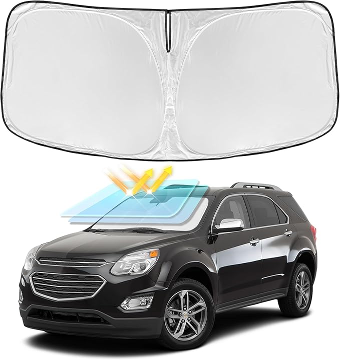 for Chevrolet Equinox 2010-2017 Windshield Sun Shade - 4 Layers Car Sunshades for Front Windows Shade Cover Custom Fit Equinox Sun Visor 240T Retractable Shade Blocks UV Rays Car Accessories