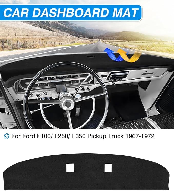 CARTIST Dash Cover Compatible with Ford F100/ F250/ F350 Pickup Truck 1967-1972 Dashboard Cover Mat Non-Slip Carpet Sunshield Glare UV Rays Protector