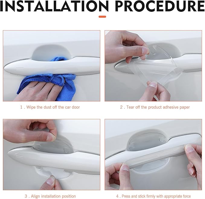 8 PCS Car Door Handle Protector, Scratch-Resistant Elastic Protection for Rearview Bumper Door Bowl Handle, No-Trace Self-Adhesive Paint Guard Stickers, Ultra-Clear Sticker (Transparent)