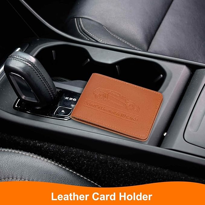 HARFINGTON Car Registration and Insurance Holder PU Leather Vehicle Glove Box Organizer Storage Accessories Car ID Holder with 4 Pockets for License ID Card Bank Card Documents, Pink