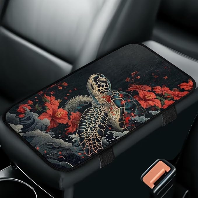 Bulopur Turtle Car Center Console Cushion Pad Protector Arm Rest Car Flannel Comfortable Auto Fashion Auto Interior Armrest Console Accessories Fit Most Car, Truck, SUV, or Van