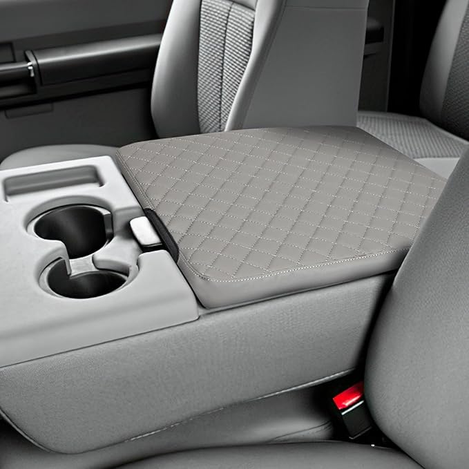 ISSYAUTO Center Console Cover Compatible with 2011-2016 Ford F250 F350 F450, 2011-2014 F150 with Jump Seat Console Leather Armrest Cover Center Console Cushion, Gray (Jump Seat Only)
