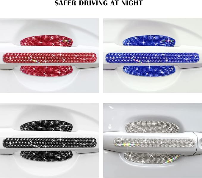 kingsea 8pcs Bling Car Door Handle Protector Stickers,Crystal Rhinestone Glitter Car Door Handles Cup Scratch Protectors Decals Universal (Blue)