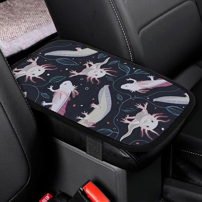 All in Print Axolotl Car Center Console Cushion Pad,Waterproof Armrest Seat Box Cover Protector,Comfortable Car Decor Accessories Fit for Most Cars, Vehicles, SUVs