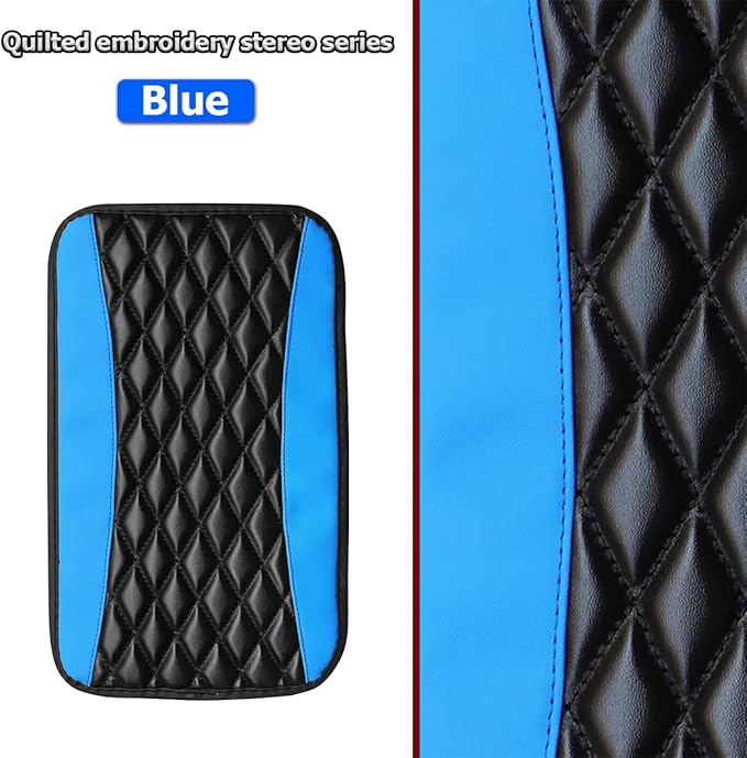 Moly Magnolia Car Center Console Cushion Pad, Universal Leather Waterproof Armrest Seat Box Cover Protector,Comfortable Car Decor Accessories Fit for Most Cars, Vehicles, SUVs (Blue)