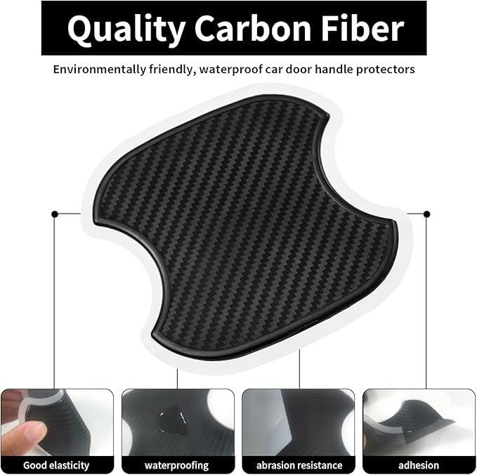 4 PCS Car Door Handle Scratch Protector Sticker, 3D Black Carbon Fiber Anti-Scratches Car Door Handle Cup Protector, Universal Device Fit for Most Cars