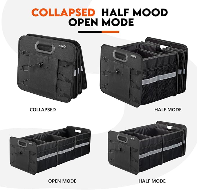 Getally Trunk Organizer for Car， Collapsible Trunk Organizer with Multi Pockets, 3 Compartments Storage Organizer for Car SUV, Truck, Sedan