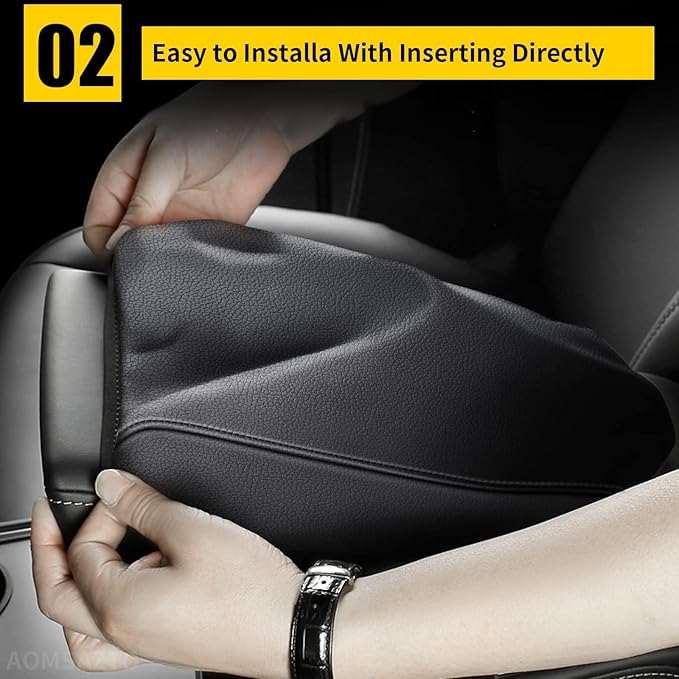 AOMSAZTO Console Covers for 2012 2013 2014 2015 2016 2017 Nissan Leaf Armrest Covers for Nissan Leaf Black with Black Stiches