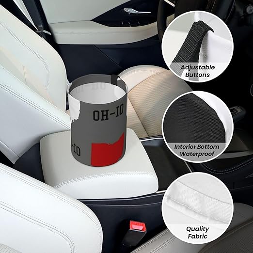 Ohio State Gray Car Trash Can Leak Proof Hanging Waterproof Garbage Can Multipurpose Trash Bin for Car SUV Front Seat Headrest Collapsible and Portable Storage Pocket