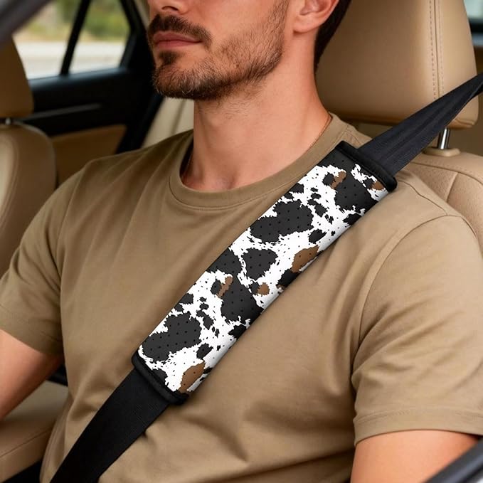 Oramclsy Cow PU Breathable Car Seat Covers Full Set with Armrest Pad PU Breathable Seat Belt Cover 5 Pack Set Accessories Universal SUV Truck