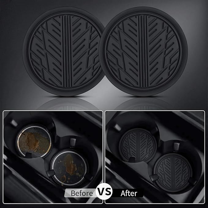 CAR PASS Leather Rubber Steering Wheel Cover Combo Set Universal Fit for Truck SUV Car Ram F150 Tundra 4Runner Tacoma Mobile Phone Holder Anti-Slip Heavy Duty Tire Tread Large-Size 15.5"-16" Black