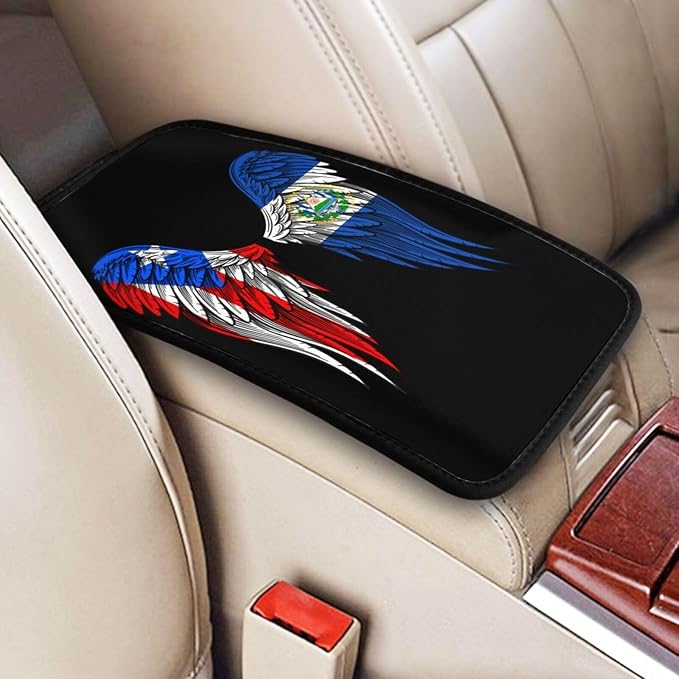Auto Center Console Pad Puerto Rico Porto Rico Puerto Rican and EL Salvadorean Flag Wings Car Armrest Cover Armrest Seat Handrail Box Cover Cushion Universal Decoration Protector Accessories