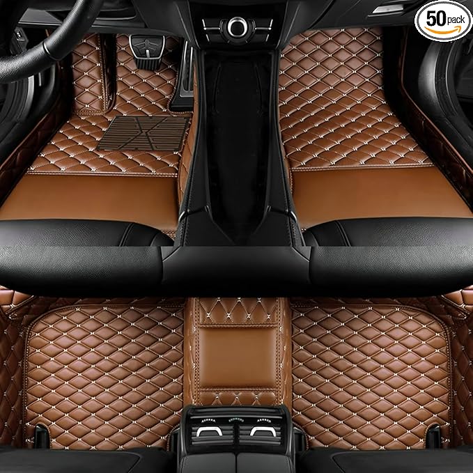 Custom Personalized Floor Mats for Cars，Luxury Full Coverage All Car Floor Mats，Anti-Slip Leather Car Mat Set ，Custom Floor Mats for 99% of Cars, Trucks & SUVs. (Light Brown)