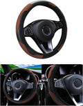Car Steering Wheel Cover, 15 inch Carbon Fiber Microfiber PU Leather Elastic Steering Wheel Protector for Men Women, Anti-Slip Breathable Car Interior Accessories for Most Cars (Coffee)