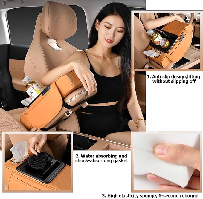 Car Armrest Cushion for Benz SLK 1998-2006,5-in-1 Center Console Cover Gel Center Console Pad with Memory Foam, Non-Slip Comfort Elbow Rest for Long Drive,34 * 17.5 * 7Coffee