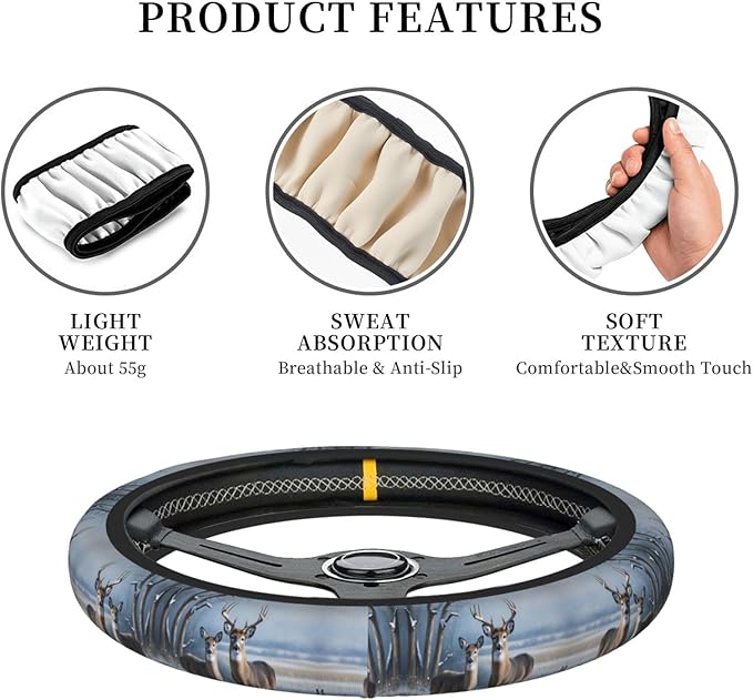 Whitetail Deer Universal Fit Steering Wheel Cover for Car, Truck, and SUV, Durable Steering Wheel Protection