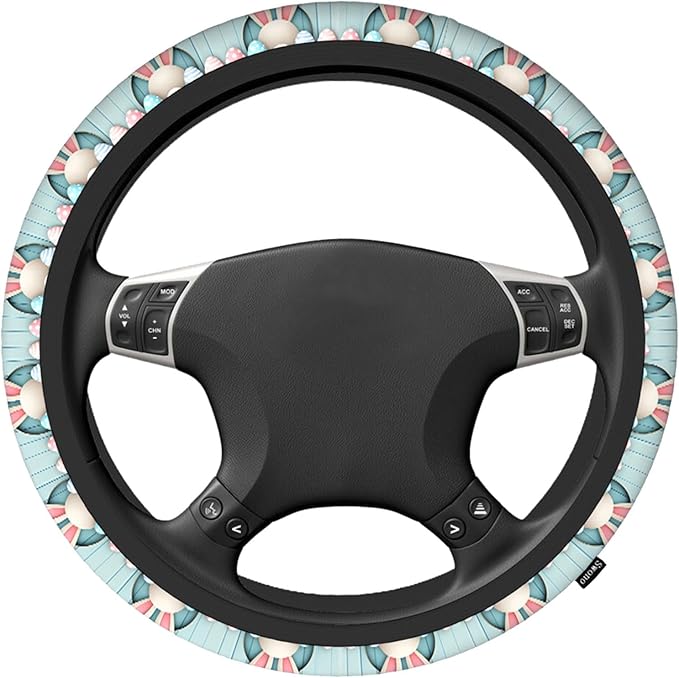 Swono Easter Universal 15" Steering Wheel Covers Easter Bunny Bottom Pink Blue Eggs Blue Wooden Cute Car Steering Wheel Cover for Men Women Girls Car Accessories
