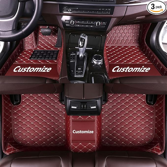 Custom Fit Car Floor Mats - Full Coverage Automotive Leather Floor Liners for Most Vehicles by MingyunSM (Wine red)