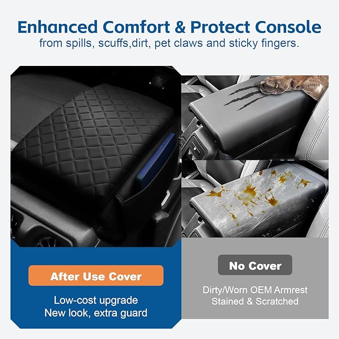Thickened Armrest Cover Compatible with Honda CRV 2023 2024 2025 2026 Center Console Cover Accessories, CR-V Hybrid LX EX EX-L Sport Touring Arm Rest Covers Lid Protector Cushion,Black Faux Leather