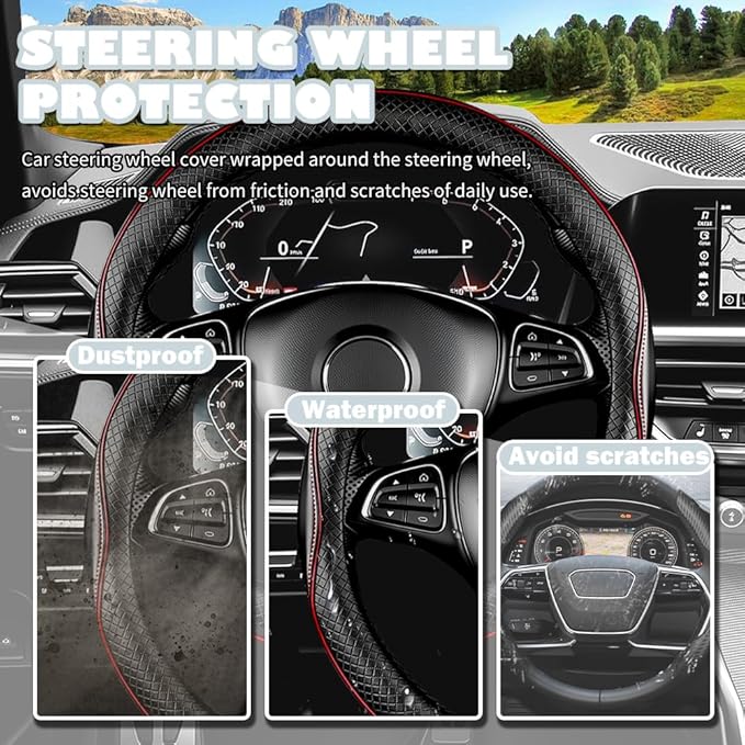 15 Inch Car Steering Wheel Cover,Breathable Leather Steering Wheel Cover Protector,Anti-Slip Universal Car 15 Inch Steerings Wheels Covers Cars Interior Accessories for Cars/SUVs