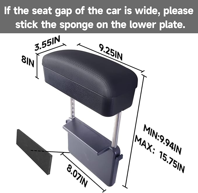 Dimeani Car Armrest Storage Box, Car Seat Gap Filler Organizer, Car Organizers and Storage, Arm Rest for Car, Forearm Wrist Support Adjustable Armrest for Most Car Models (Black)