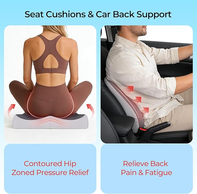 Car Seat Cushion & Lumbar Support Set, Memory Foam Seat Cushion for Long Sitting & Driving, Ideal for Truck Bus Van Drivers, Office Chair Cushion Set