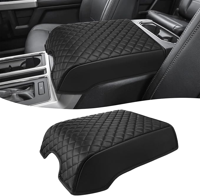 KBH Center Console Armrest Cover for 2015-2020 Ford F150, 2017-2022 F250 F350 F450 F550, 2018-2024 Expedition, Bucket Seat, PU Leather Cushion Thick Pad, Anti-Scratch, Black (Not for Other Years)