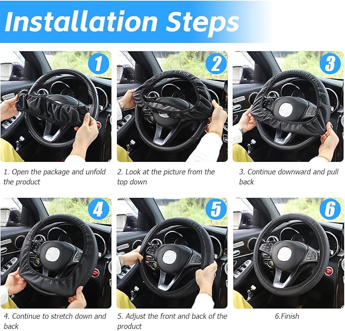 Car Steering Wheel Cover, 15 Inch Universal Microfiber PU Leather Steering Wheel Covers, Breathable Anti-Slip Steering Wheels Accessories for Men Women, Universal for All Seasons (Black/White)