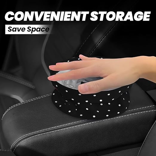 Cute Black Dots Pink Bow Car Trash Can Garbage Cans Foldable,Small Hanging Car Organizer Storage Bag Leak Proof, Auto Back Seat Trash Bin Universal for Truck, SUV, Outdoor Travel
