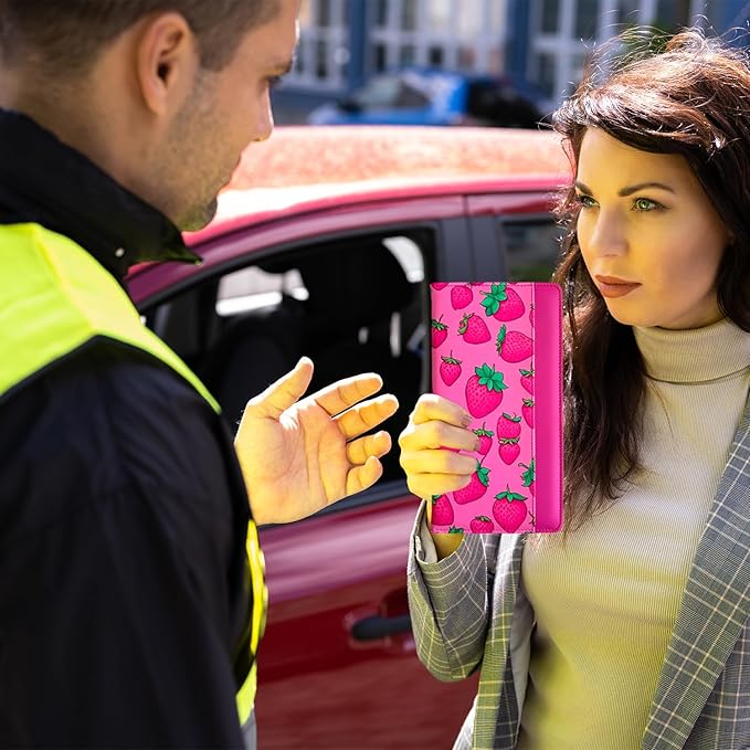 FinestHouse Car Registration and Insurance Holder with Magnetic Closure, Universal Document Organizer for License, Insurance Cards & Glove Box Storage (Strawberry-Hot Pink)
