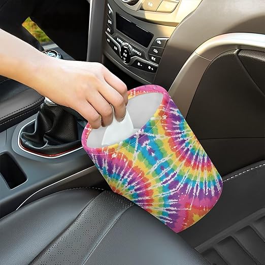 Colorful Tie Dye Collapsible Waste Basket Bin Car Trash Can Bags Small Trash Can Car Accessories Interior for Car SUV Trucks
