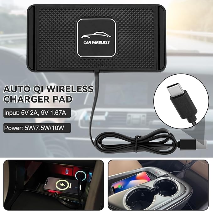 ZPSHYD Wireless Charging Pad for Car Phone Charger Non Slip Fast Charging Pad Compatible with Android iOS Qi Devices (Type-C Port 30cm Cable)