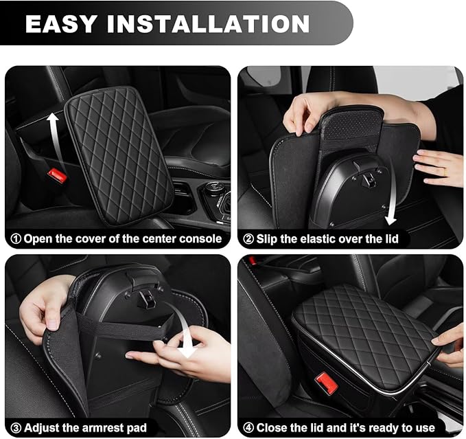 Upgraded Car Center Console Cover Fit for Tacoma Faux Leather Car Armrest Cover Cushion with 2 Storage Bags,Car Armrest Storage Box Interior Accessories(Black)