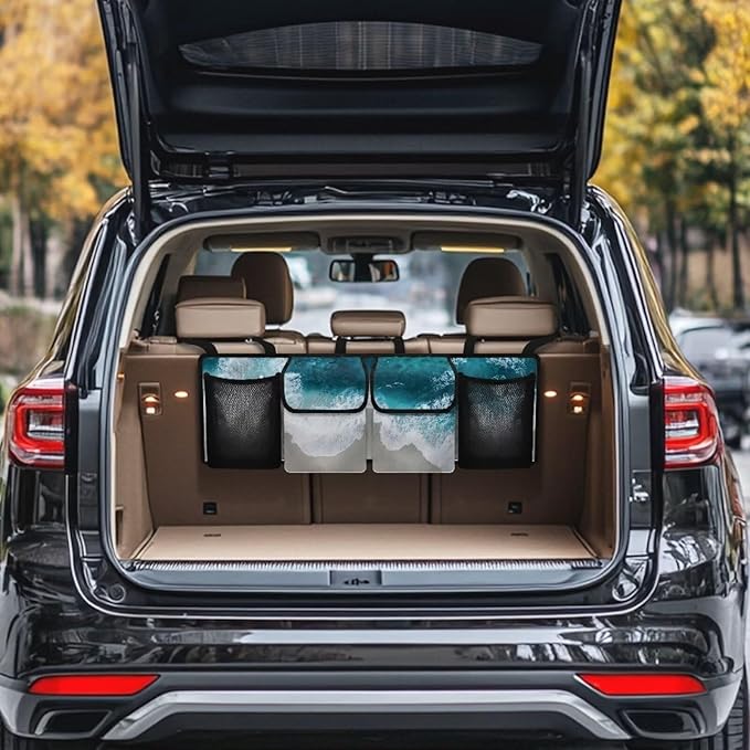 Beach Sea Car Trunk Organizer and Storage, Large Capacity Backseat Hanging Storage with 4 Storage Bag Car Accessories, Backseat Car Organizer Universal for Cars, Truck, vans