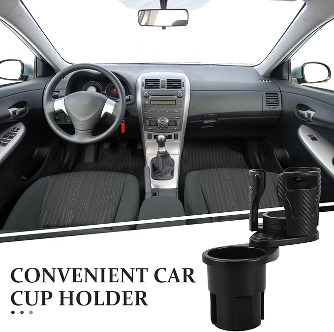 Car Cup Holder Expander 2-in-1 Rotating Drink Holder with Food Tray Multifunctional Attachment for Water Bottles in Vehicles