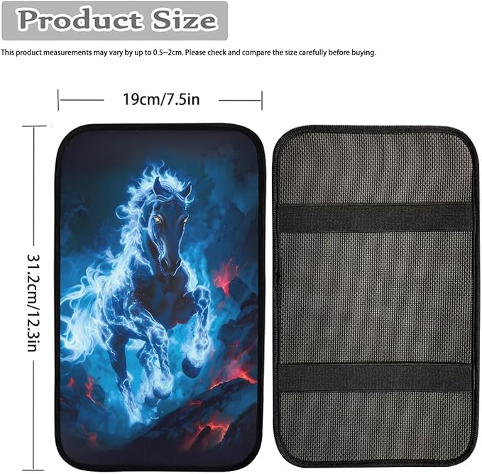 Fire Horse Print Armrest Cover Pad for Car Scratch Proof Decorative Vehicle Center Console Armrest Cover Pad Suitable for Most Vehicle Truck SUV Sedan