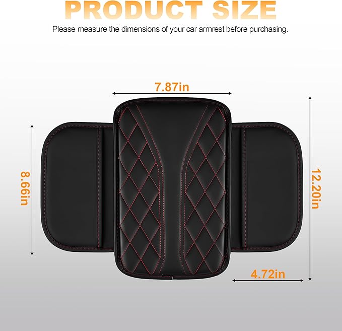 Car Center Console Cover Fit for Jeep Renegade - Leather Armrest Covers with 2 Storage Pockets(Black&Red)