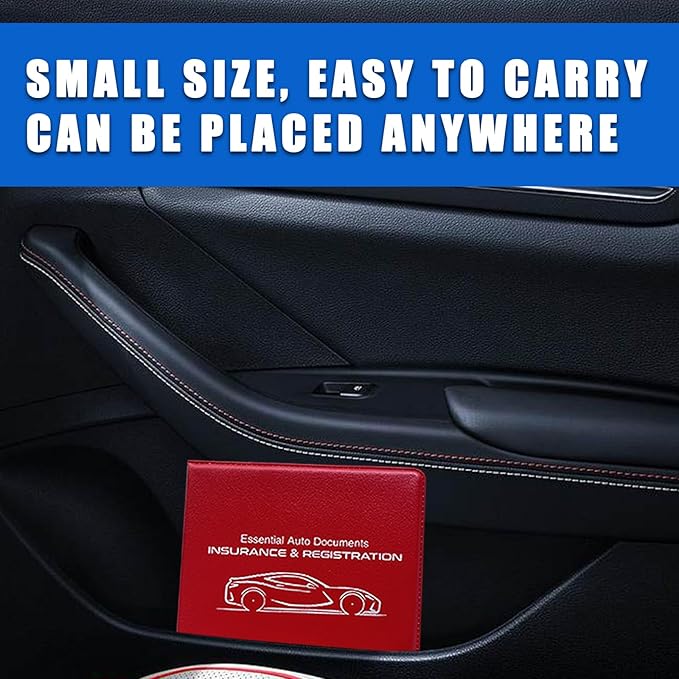 Ziciner Car Registration Insurance Holder, 2Pack Essential Auto Card Document Glove Box Organizer with Touch Fastener, Vehicle Interior Accessories Perfect for Most Car, Truck, SUV (Red/Small Car)