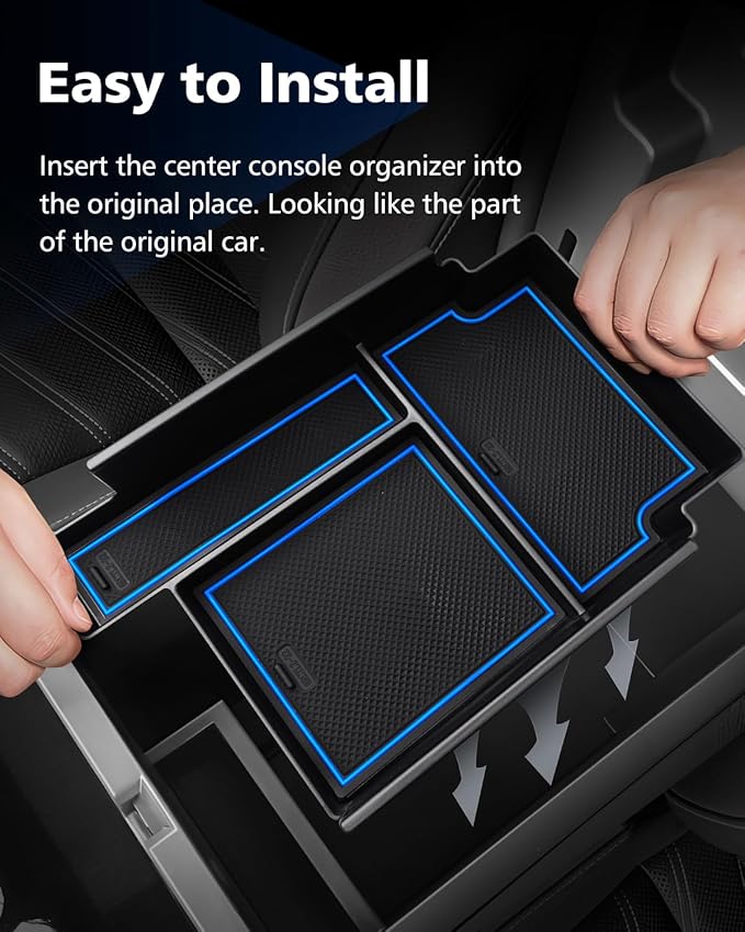 FIILINES Center Console Organizer for Nissan Pathfinder 2022-2026, Center Console Tray Secondary Armrest Storage Box ABS Insert Container with Anti-Slip Mats