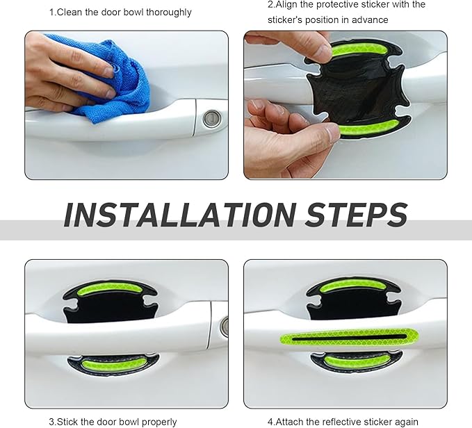 WZP 8PCS Car Door Handle Scratch Protectors, 3D Carbon Fiber Door Handle Scratch Protector Cover, Anti-Scratches Safety Reflective Strips, Universal Car Exterior Accessories for Most Vehicles (Blue)