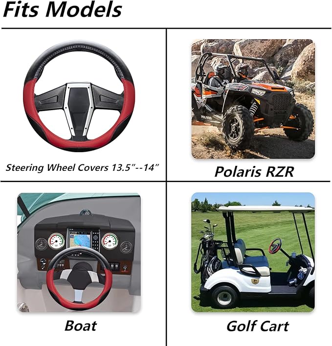 SHEJISI UTV Boat Steering Cover, 13.5"-14" Universal for Club Car DS, Yamaha & More - Non-Slip, Comfortable (Fashion)