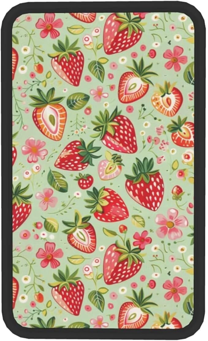 Car Center Console Cushion Pad Strawberry Cute Red Waterproof Armrest Seat Box Cover Protector Sage Green Cars Decor Accessories Fit for Most Cars Sedans Vans Truck Vehicles, SUV